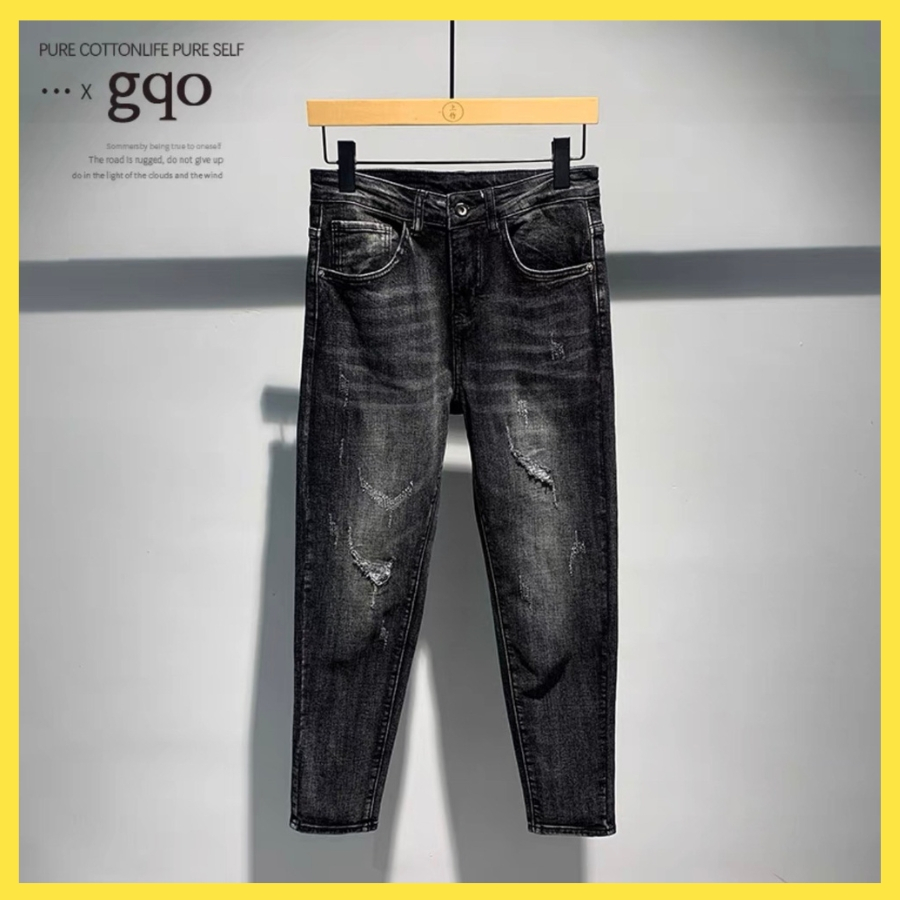Quần jean nam rách vá da màu đen trơn chất liệu bò cao cấp co dãn 4 chiều form dáng skinny mẫu mới QJ_store6868
