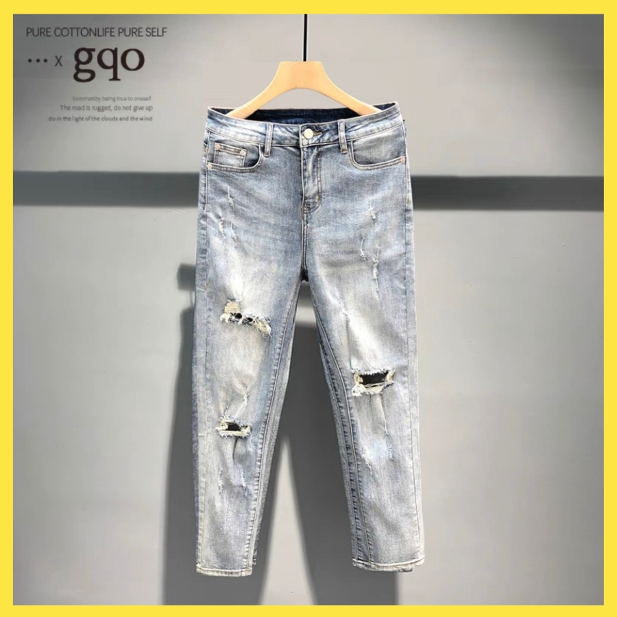 Quần jean nam rách vá da màu đen trơn chất liệu bò cao cấp co dãn 4 chiều form dáng skinny mẫu mới QJ_store6868