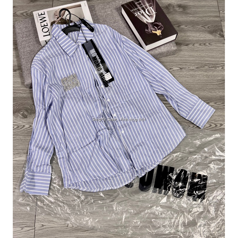 Áo sơmi miuumiu đá kẻ xanh hàng qcl1