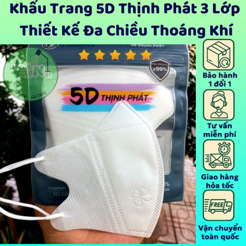 Set 100 Khẩu Trang 5D Thịnh Phát Nhiều Màu Sắc 3 Lớp Lọc Bụi