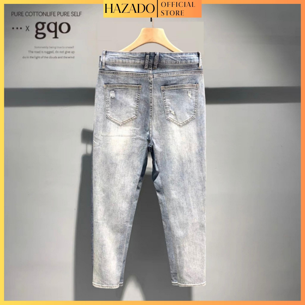 Quần jean nam đen vá da rách gối chất bò co giãn cao cấp vải dày form chuẩn phong cách thời trang HAZADO_HZD111