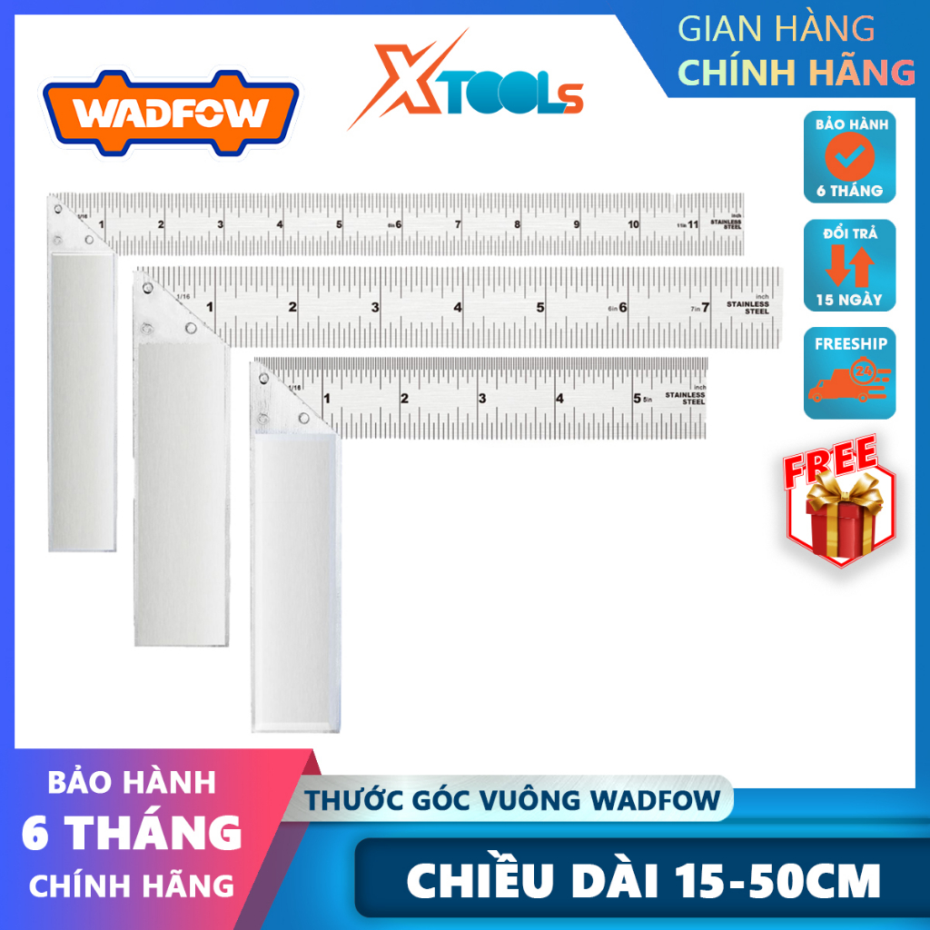 Thước vuông Wadfow chiều dài từ 15-35cm thân thước hợp kim nhôm khung thép không gỉ thước vuông chữ L vuông góc 90 độ