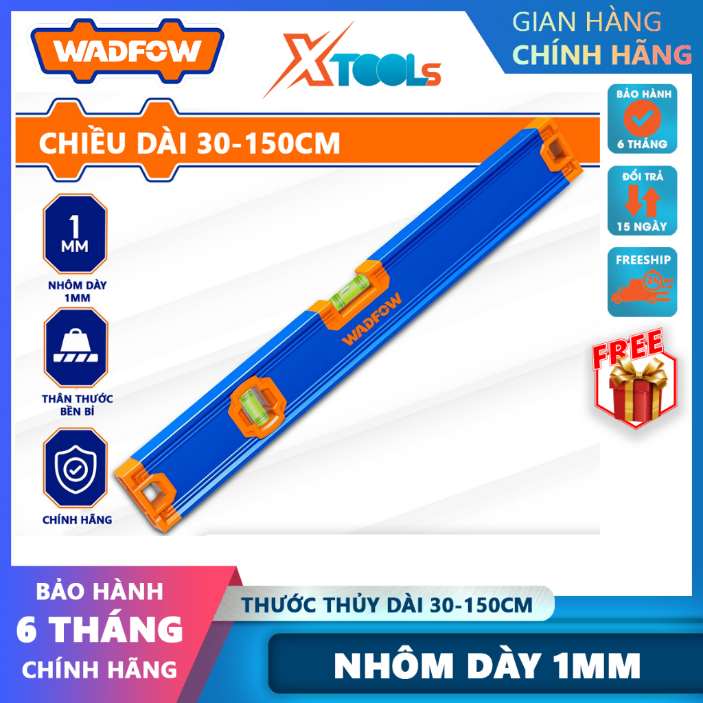 Thước thủy Wadfow chiều dài 30-150cm độ dày nhôm 1mm siêu chắc chắn thước thủy cao cấp