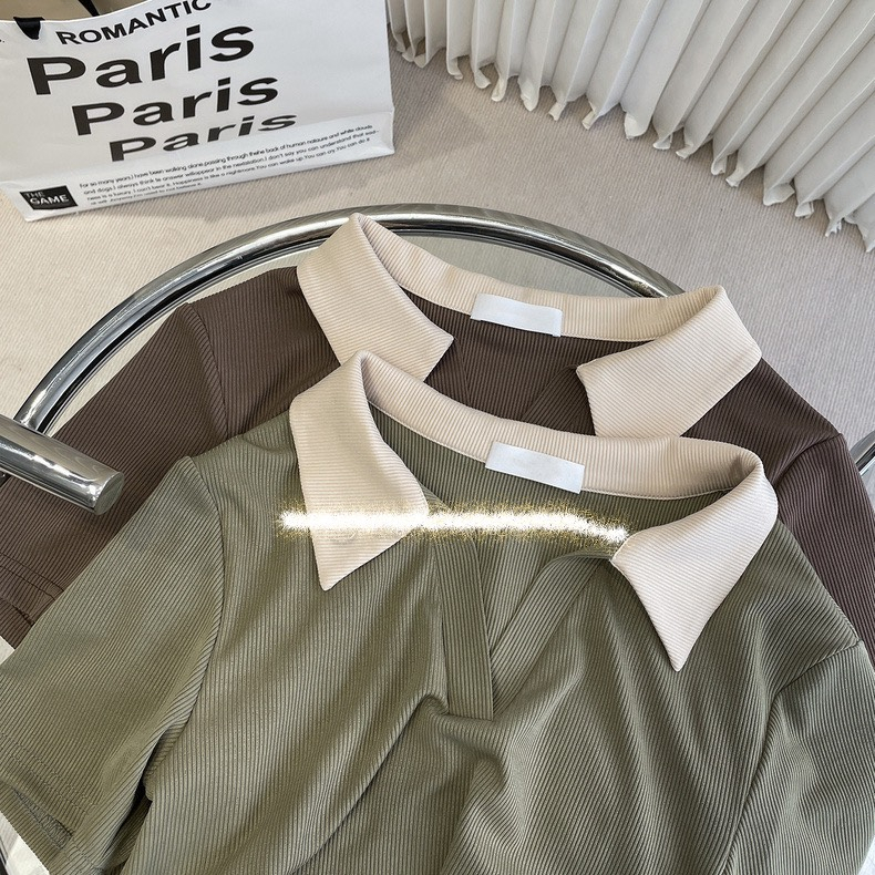 Áo Thun Polo Croptop Cộc Tay Vạt Bầu Cho Nữ A106 Áo Phông Cổ V Dáng Ngắn Đen Trắng Nâu Rêu