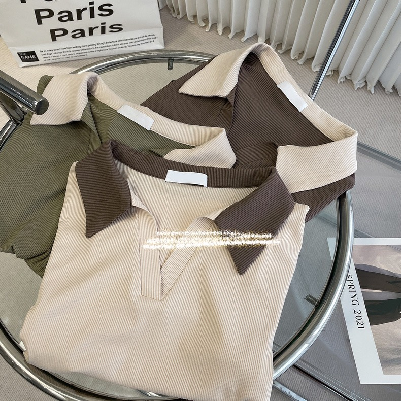 Áo Thun Polo Croptop Cộc Tay Vạt Bầu Cho Nữ A106 Áo Phông Cổ V Dáng Ngắn Đen Trắng Nâu Rêu