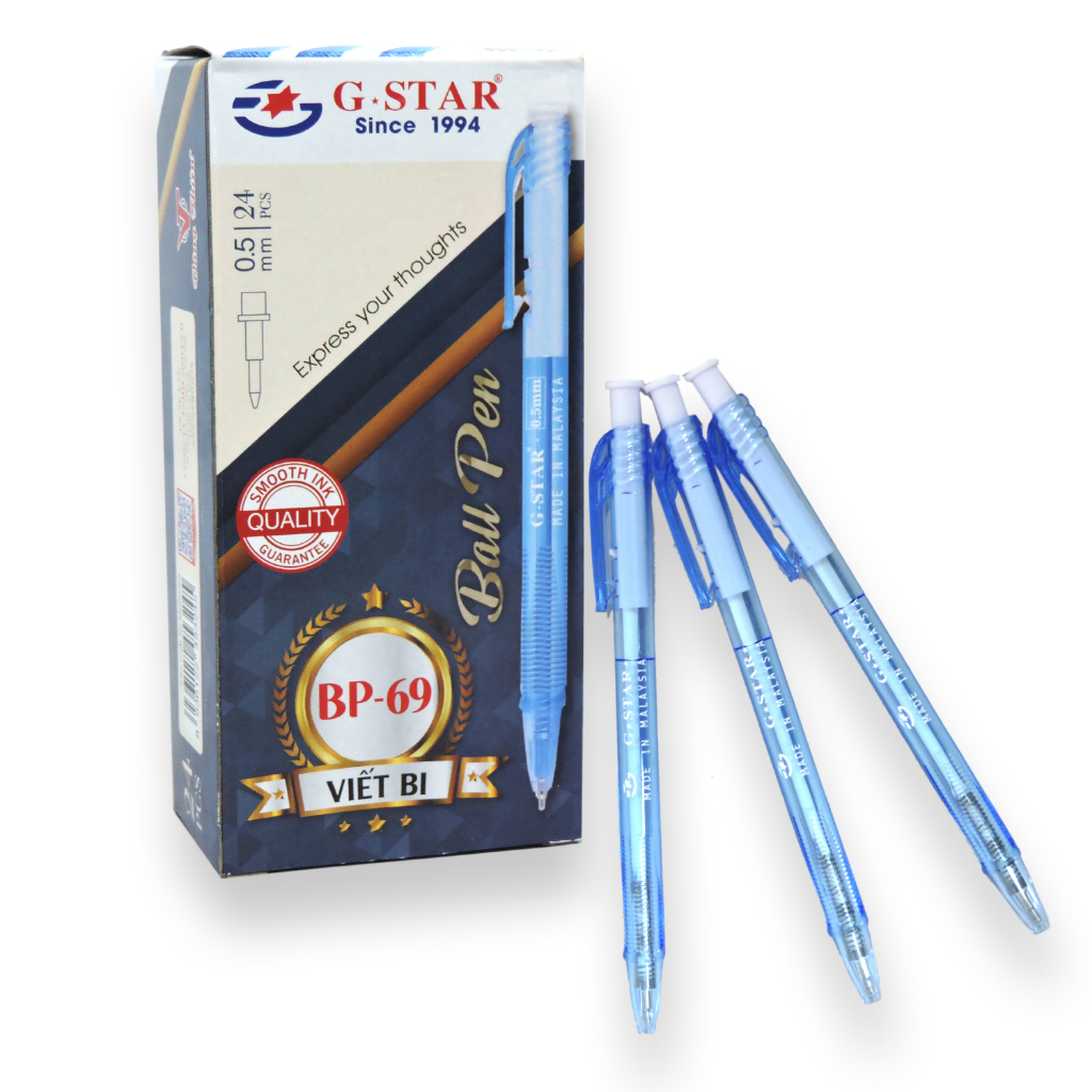 Hộp 24 cây bút viết bi bấm Gstar BP-69 / BP69 ngòi 0.5mm mực xanh