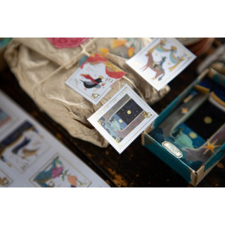 Lẻ 1 tờ dán nhãn hình tem - sticker stamp có line vàng của Ours Studio