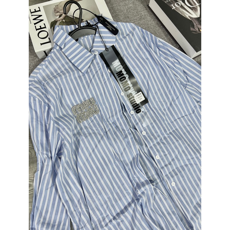 Áo sơmi miuumiu đá kẻ xanh hàng qcl1