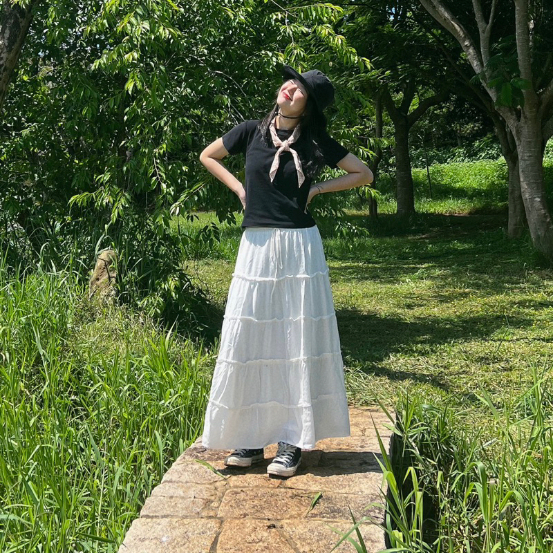 Chân váy dài xòe nhiều tầng Trắng Đen Lita Skirt - Aufra studio