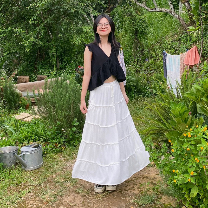Chân váy dài xòe nhiều tầng Trắng Đen Lita Skirt - Aufra studio