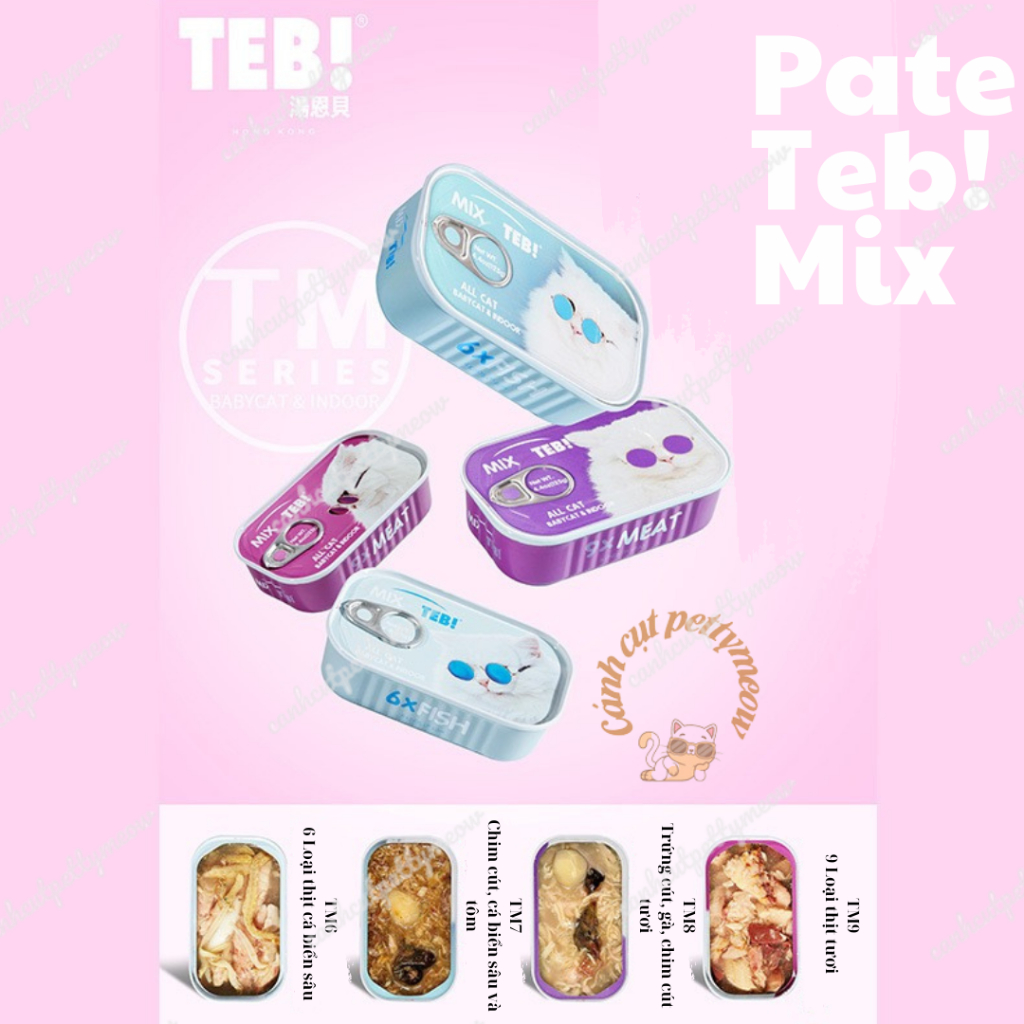 PATE TEB MIX CHO MÈO lon 125gram - hương vị tươi mới thơm ngon cho mèo kén ăn