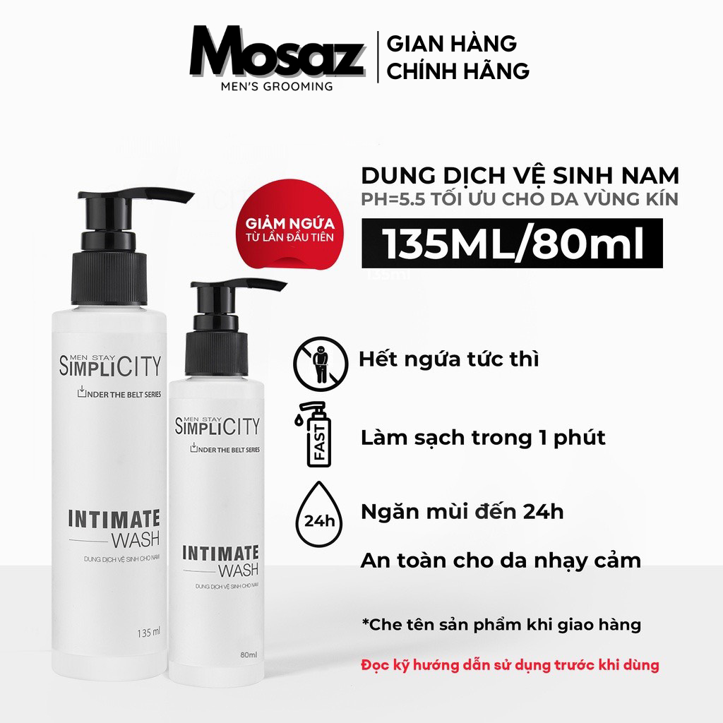 Dung dịch vệ sinh nam giới giảm ngứa, làm sạch & ngăn mùi hiệu quả Men Stay Simplicity Intimate Wash 135ml & 80ml