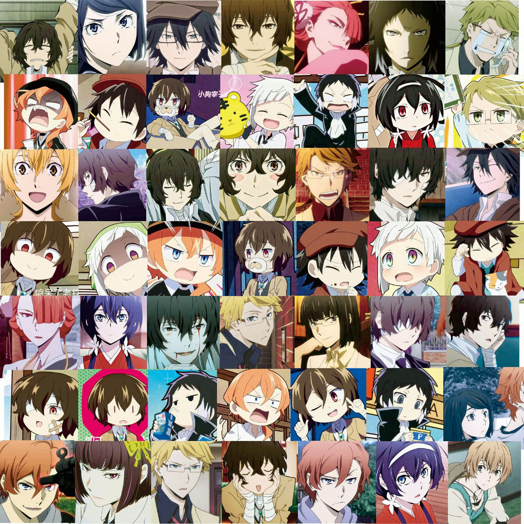 Set 65 Stickers Bungo Stray Dogs / Văn Hào Lưu Lạc | Miếng hình dán trắng đen DIY / không trùng, chống thấm nước