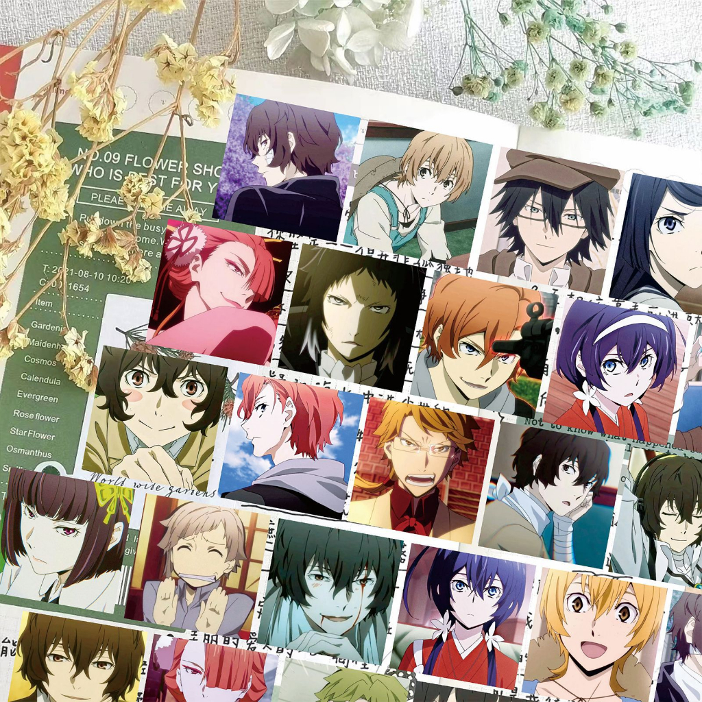 Set 65 Stickers Bungo Stray Dogs / Văn Hào Lưu Lạc | Miếng hình dán trắng đen DIY / không trùng, chống thấm nước