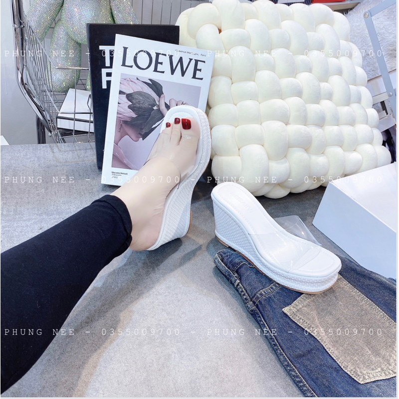 Dép nữ quai trong đế cói xuồng 9cm phong cách trẻ trung siêu dễ đi, thoải mái phối đồ sang chảnh