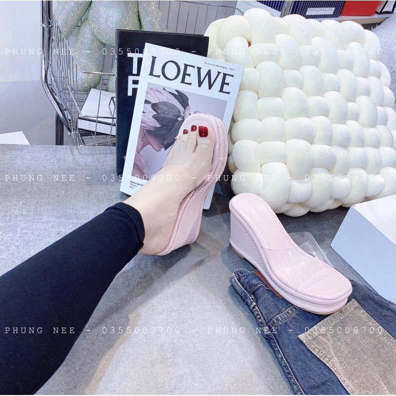 Dép nữ quai trong đế cói xuồng 9cm phong cách trẻ trung siêu dễ đi, thoải mái phối đồ sang chảnh