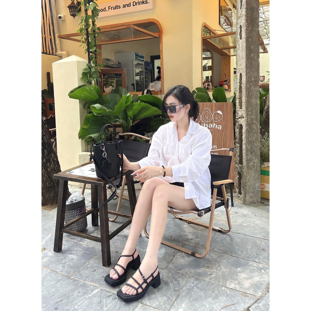 Giày Sandal nữ CnK quai mảnh gót vuông đế cao 5cm hàng Fullbox mẫu mới hè 2023
