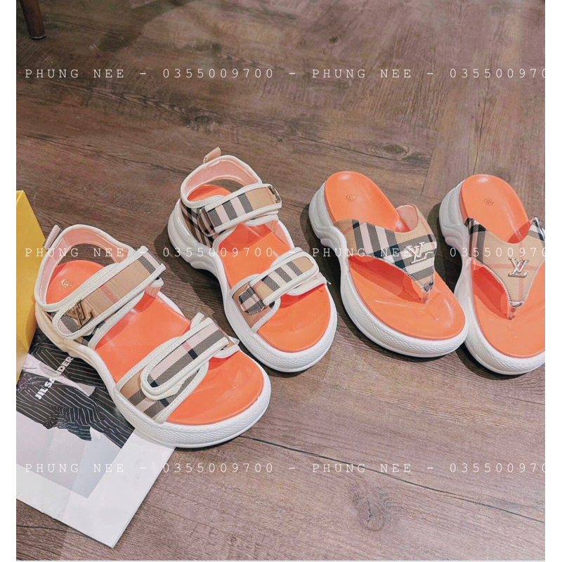 TRỌN BỘ DÉP - GIÀY SANDAL DA L.V ĐẾ LÓT CAM HOT NHẤT 2023