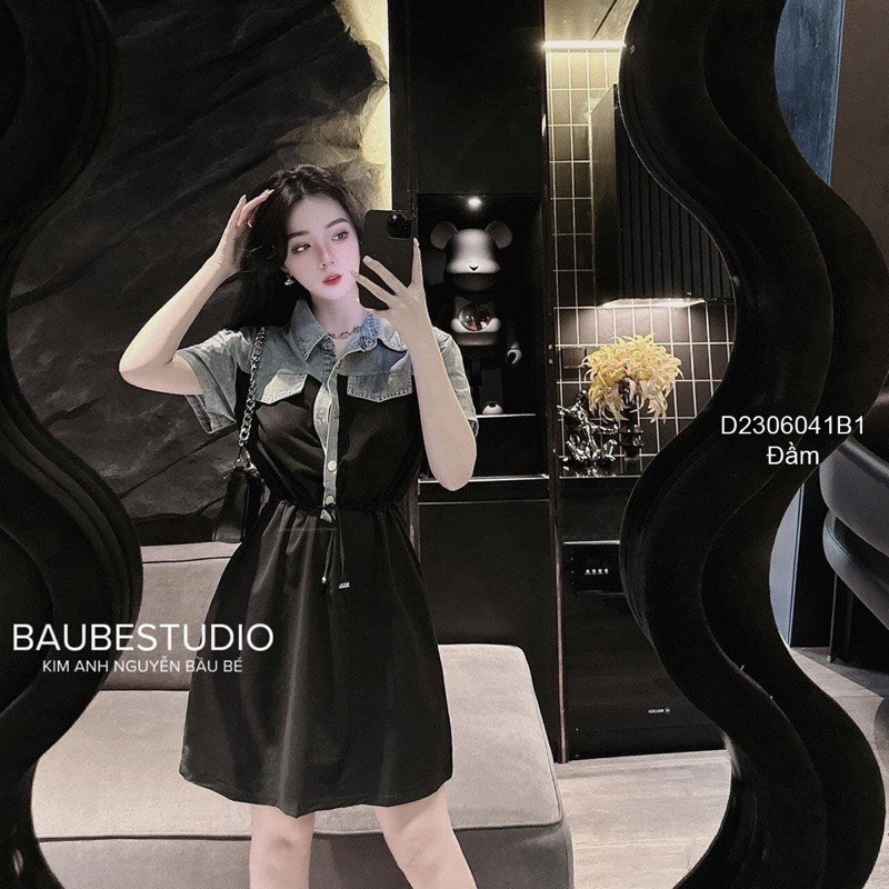 Bigsize Đầm thun sơ mi phối jeans 55-95kg