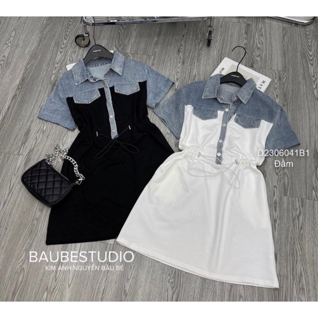Bigsize Đầm thun sơ mi phối jeans 55-95kg