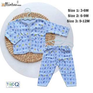 Bộ quần áo cho bé cho bé 0 - 12 tháng tay dài cài giữa màu in bông, thương hiệu MINTUU - BOMAUINBONG
