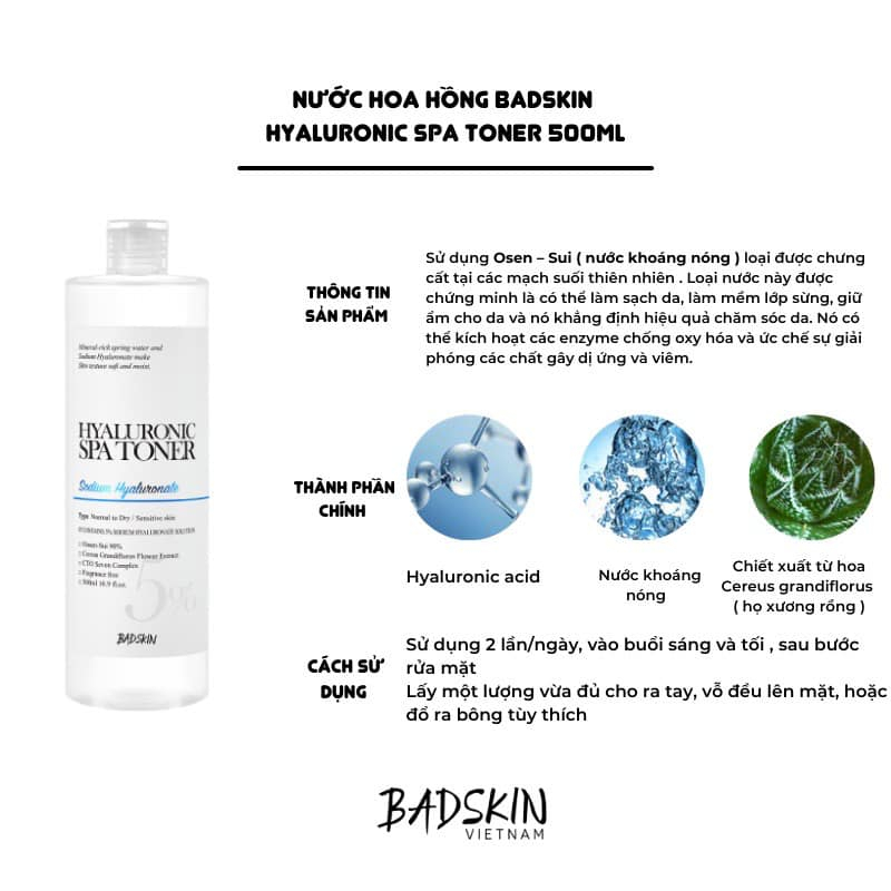 Nước hoa hồng Badskin Hyaluronic Spa Toner 500ml