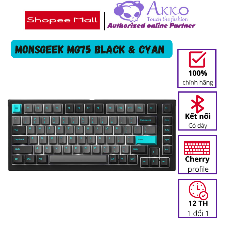 Bàn phím cơ MonsGeek MG75 Black & Cyan (White LED / AKKO sw v3)