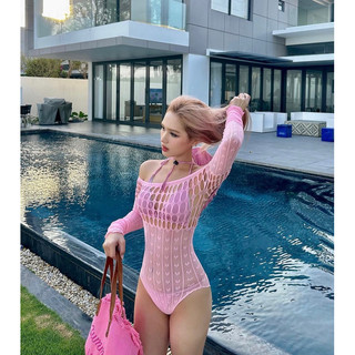 𝐁𝐥𝐨𝐨𝐦𝐢𝐧𝐠𝐨𝐫𝐝𝐞𝐫 - Bikini thong hồng + bodysuit lưới (sẵn bikini XS,S)(sẵn bodysuit)