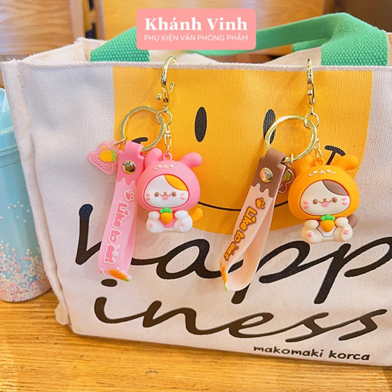 Móc Khoá Cao Cấp Hình Chú Mèo Cosplay Cam Đào Xinh Xỉu | Móc Khoá Cỡ To