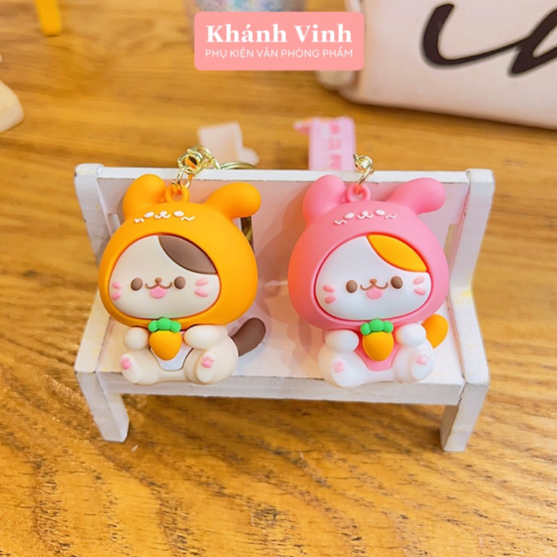 Móc Khoá Cao Cấp Hình Chú Mèo Cosplay Cam Đào Xinh Xỉu | Móc Khoá Cỡ To