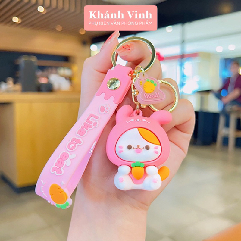 Móc Khoá Cao Cấp Hình Chú Mèo Cosplay Cam Đào Xinh Xỉu | Móc Khoá Cỡ To