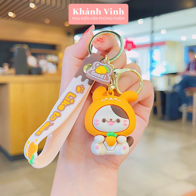 Móc Khoá Cao Cấp Hình Chú Mèo Cosplay Cam Đào Xinh Xỉu | Móc Khoá Cỡ To