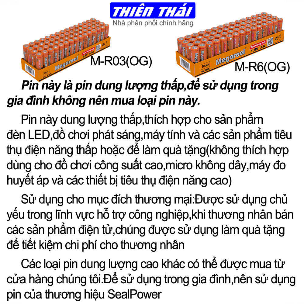 Hộp 60 viên pin Megareel AA, AAA ,pin carbon,pin than,pin Megareel,Pin SealPower,Pin Tiểu,Pin Đũa,1.5V