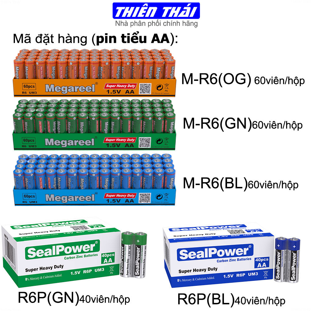 Hộp 60 viên pin Megareel AA, AAA ,pin carbon,pin than,pin Megareel,Pin SealPower,Pin Tiểu,Pin Đũa,1.5V