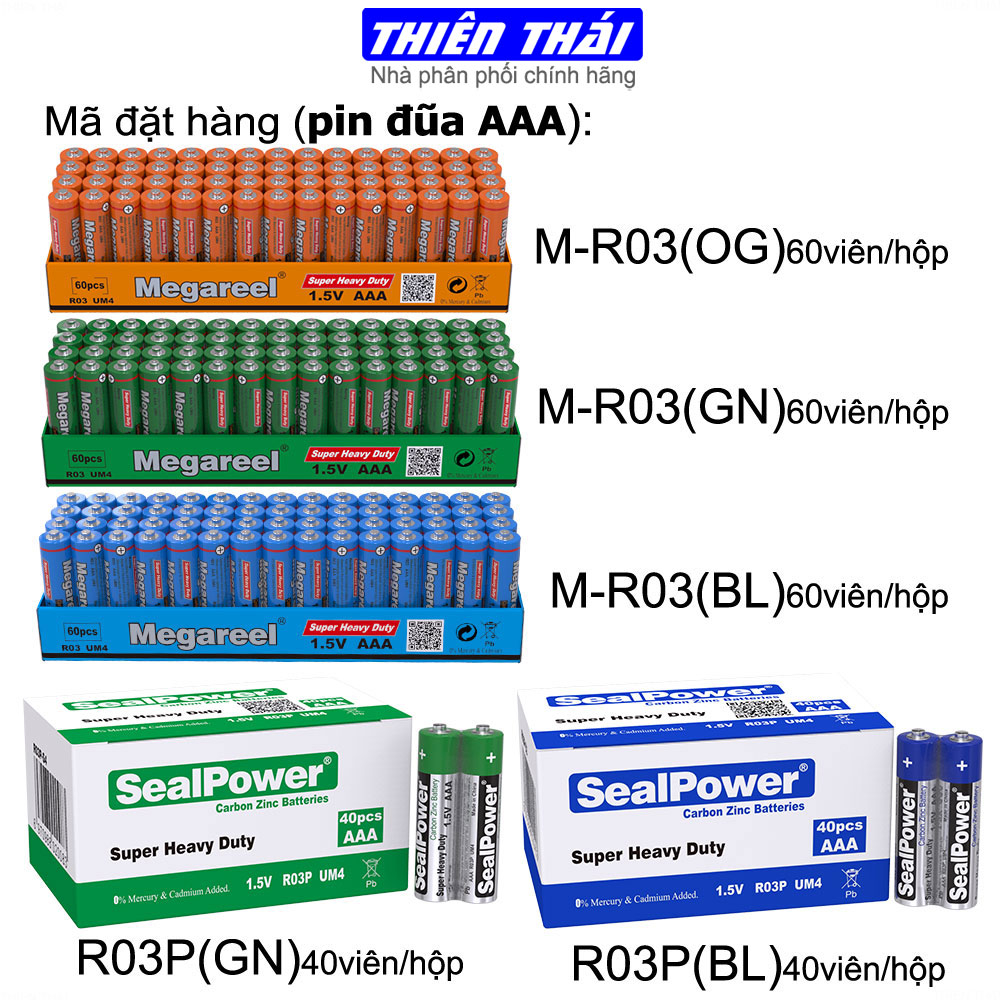 Hộp 60 viên pin Megareel AA, AAA ,pin carbon,pin than,pin Megareel,Pin SealPower,Pin Tiểu,Pin Đũa,1.5V