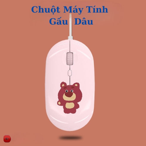 Combo Chuột Máy Tính Hình Gấu Dâu Và Tấm Lót Chuột Gấu Dâu Dễ Thương Kết Nối Bluetooth
