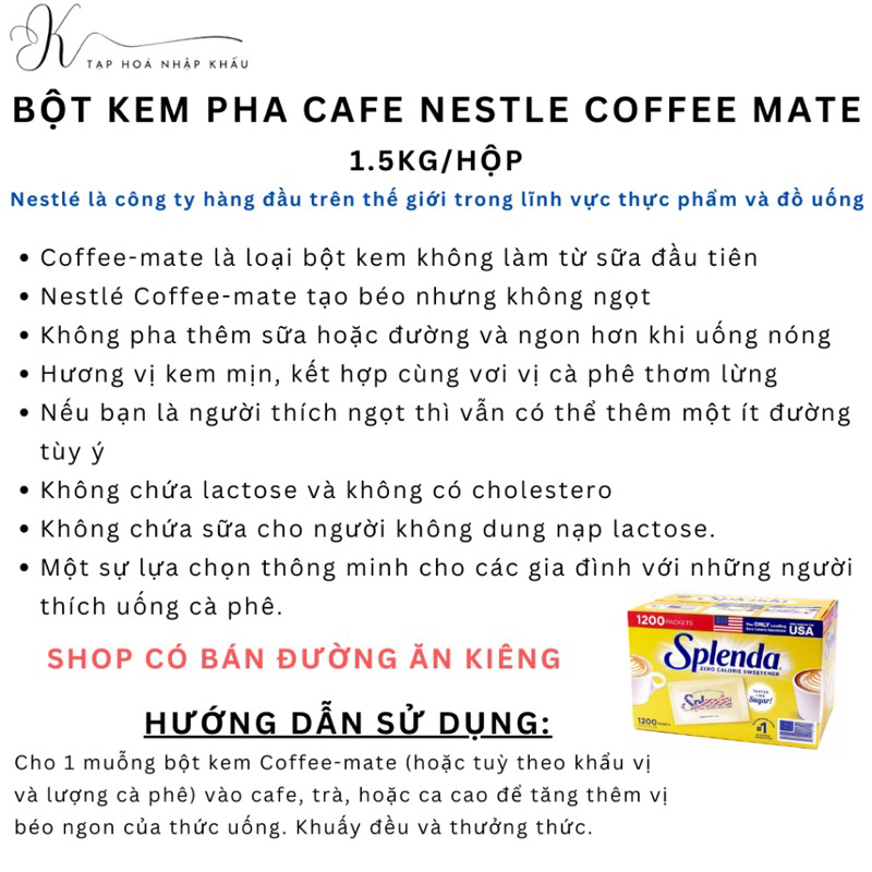 Bột pha cafe Nestle coffee mate 1.5kg của mỹ