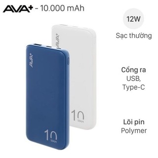 Pin sạc dự phòng polymer 10000mah type c ava+ pj jp260 xanh likenew