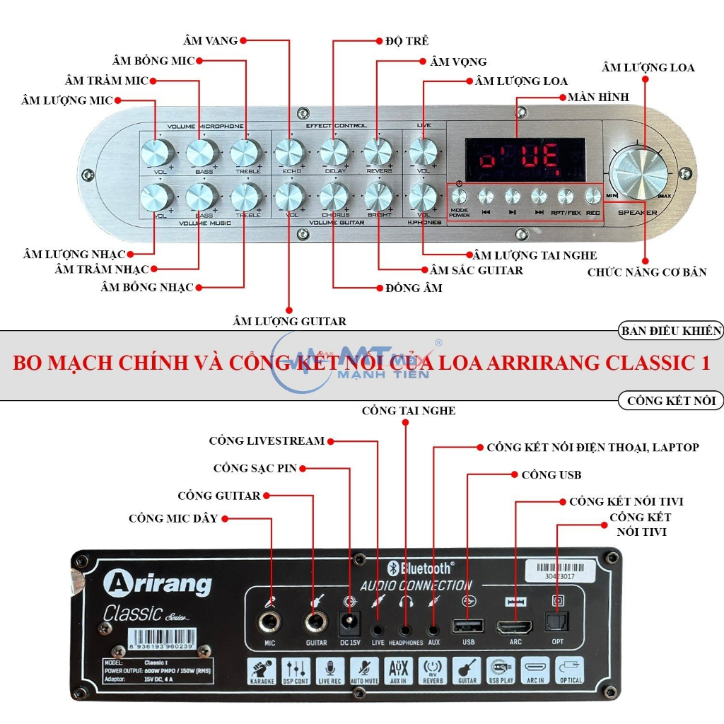 Loa xách tay Karaoke Arirang Classic 1 - 3 Loa 3 Đường Tiếng, Đỉnh Cao Âm Thanh Thế Hệ Mới, Tặng Kèm 2 Micro Cao Cấp