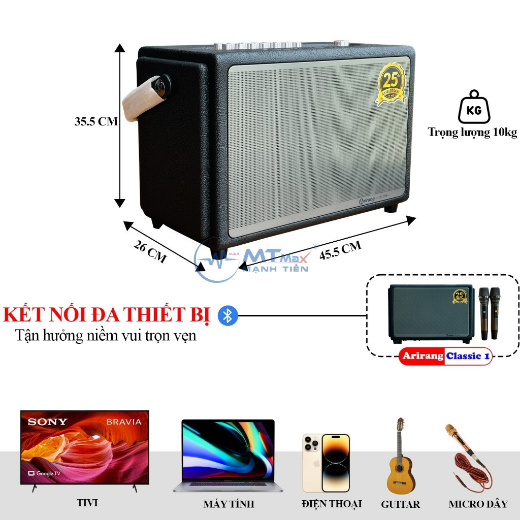 Loa xách tay Karaoke Arirang Classic 1 - 3 Loa 3 Đường Tiếng, Đỉnh Cao Âm Thanh Thế Hệ Mới, Tặng Kèm 2 Micro Cao Cấp