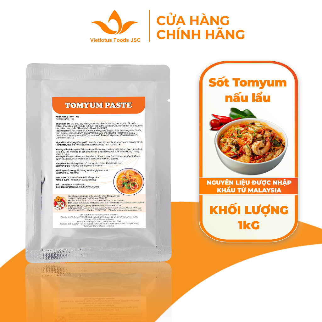 Sốt Tom Yum lẩu Thái túi 1kg Orange Chef - Nguyên liệu nhập khẩu Malaysia