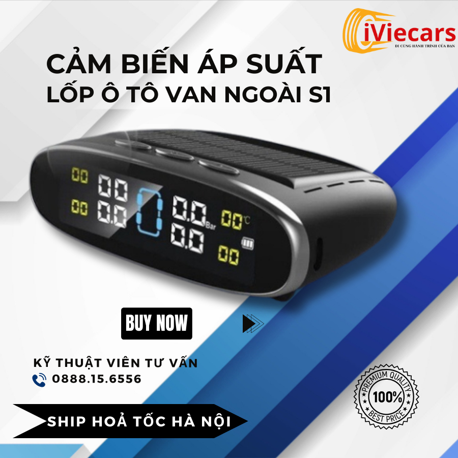Cảm Biến Áp Suất Lốp Ô Tô Van Ngoài S1 Chính Hãng IViecars Cảnh Báo Giọng Nói, Sạc Năng Lượng Mặt Trời Màn Hình LCD
