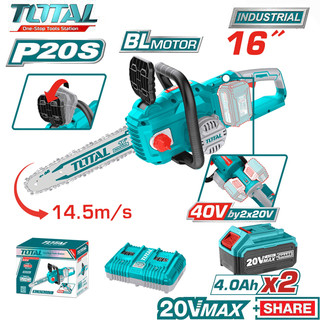 Máy cưa xích, cưa cây 16'' dùng pin 40v total tgsli401682 brushless motor