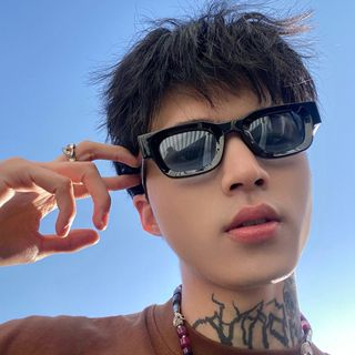 🥟ice🥟Kính Mát Hình Chữ Nhật Chống Tia UV400 Màu Vàng / Xanh Dương Phong Cách Punk Thời Trang Cho Nam Và Nữ