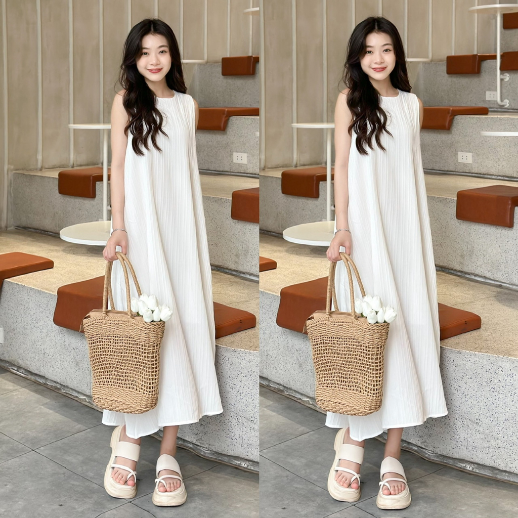 Combo váy ba lỗ và váy sơ mi tay hến chất đũi gân dáng xòe dài 29feb.closet