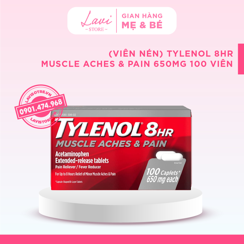 Viên nén Tylenol 8HR Muscle Aches &amp; Pain 650mg 100 viên