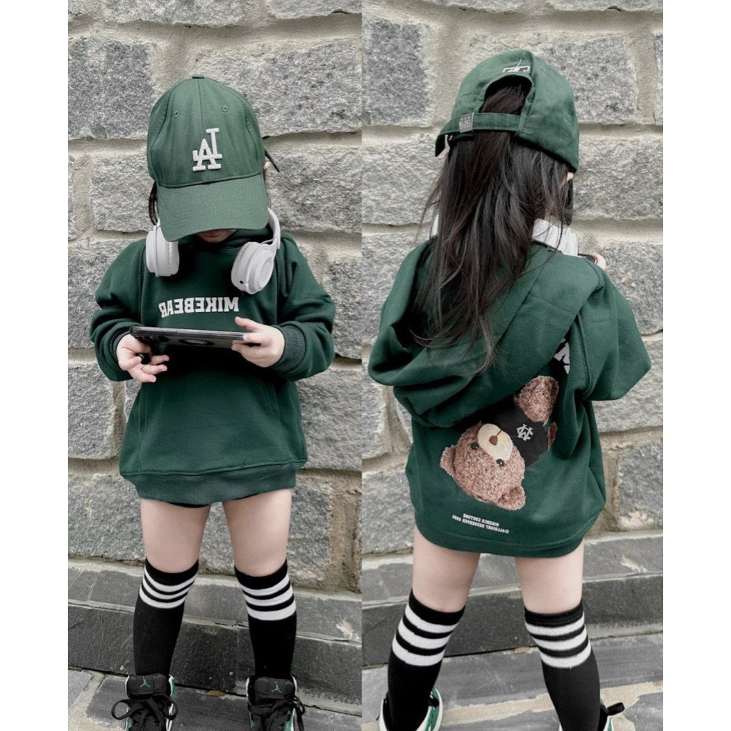 Áo nỉ hoodie cho bé mike bear, áo nỉ mũ có túi cho bé,TP KIDS,