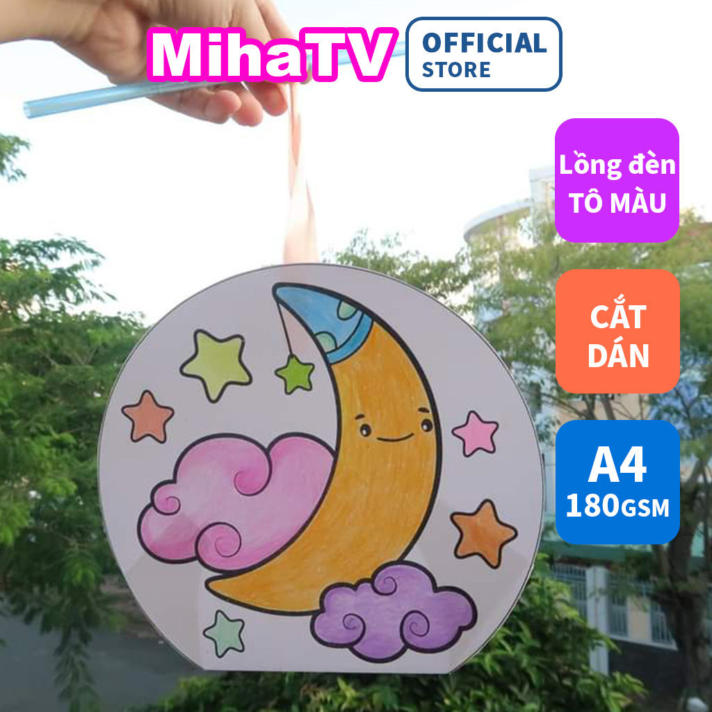 Lồng đèn trung thu kèm ruy băng tô màu cắt dán | MihaTV mỹ thuật sáng tạo | A4 180gsm