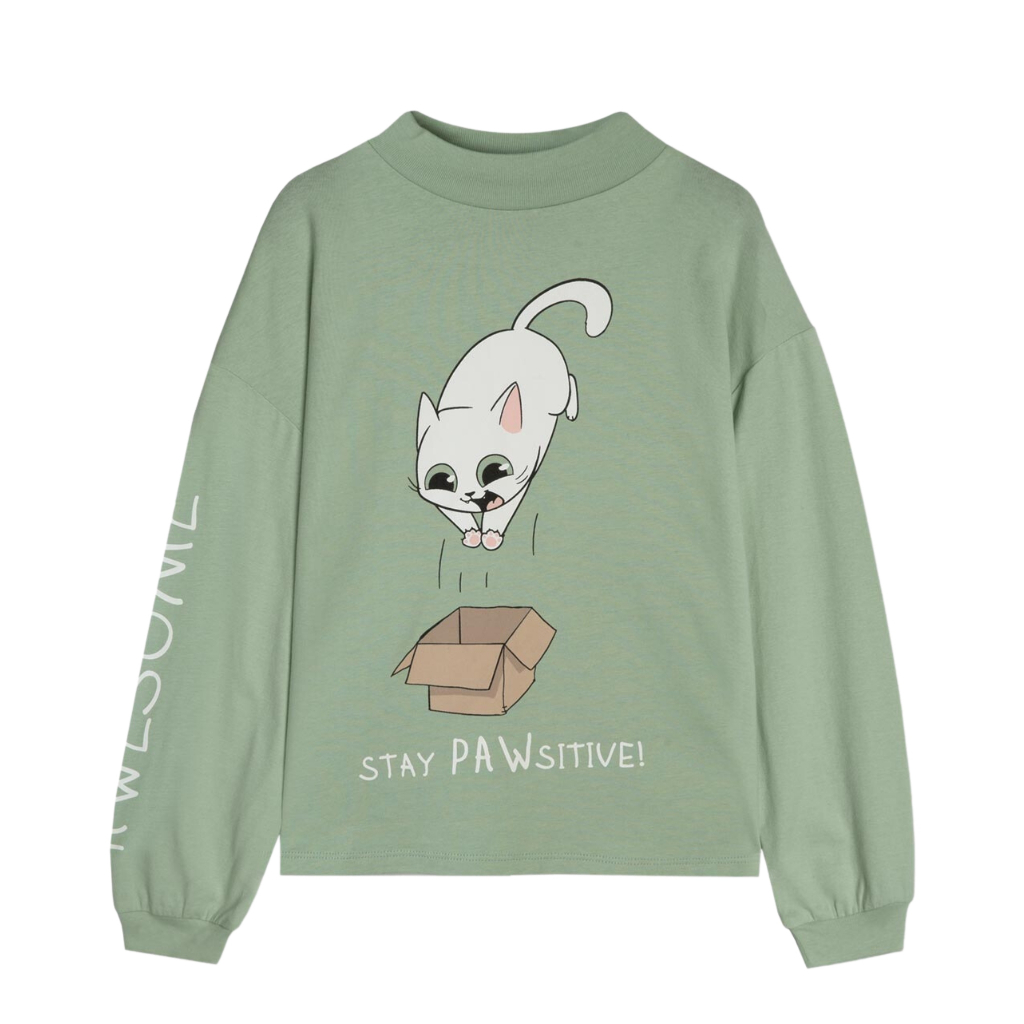 Áo dài tay bé gái xuất dư, áo thu đông cổ cao cho trẻ em chất cotton in hình cute