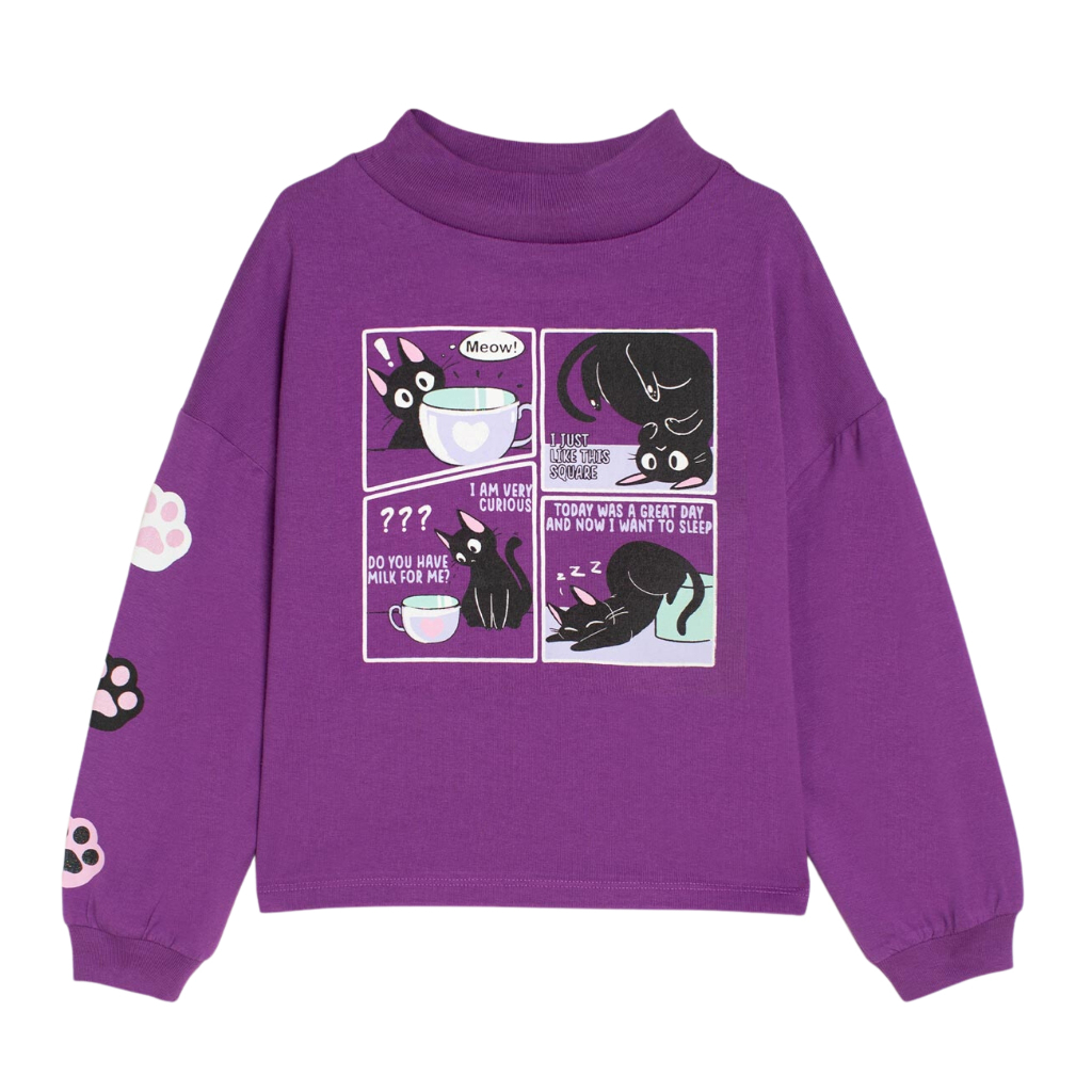 Áo dài tay bé gái xuất dư, áo thu đông cổ cao cho trẻ em chất cotton in hình cute